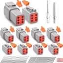 JRready Deutsch DTM 6 Pin Connectors 4 Kits, Waterproof Electrical Wire Connectors with Size 20 Solid Contacts 20-22AWG, ST6330-6 Deutsch DTM Automotive Connectors Kit for Car, Truck, Marine