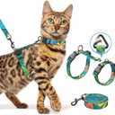 Halypet Cat Harness and Leash Set, Escape Proof [3 in 1 Adjustable & Lightweight] Cat Harness, Soft Comfortable Kitten Harness for Cats Safe, Easy to Wear, Outdoor Walking Travel (Small(4-10lb, Hawaii Green)