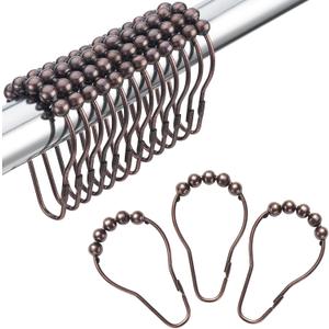 Amazer Shower Curtain Hooks, Decorative Bronze Shower Curtain Hooks,Stainless Steel Rust-Resistant Shower Hooks for Curtains-Set of 12