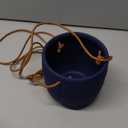 Bloomingville Hanging Stoneware Planter with Leather Rope Hanger, Latex Finish, Navy Blue (4-1/2" Round x 4-1/4"H)
