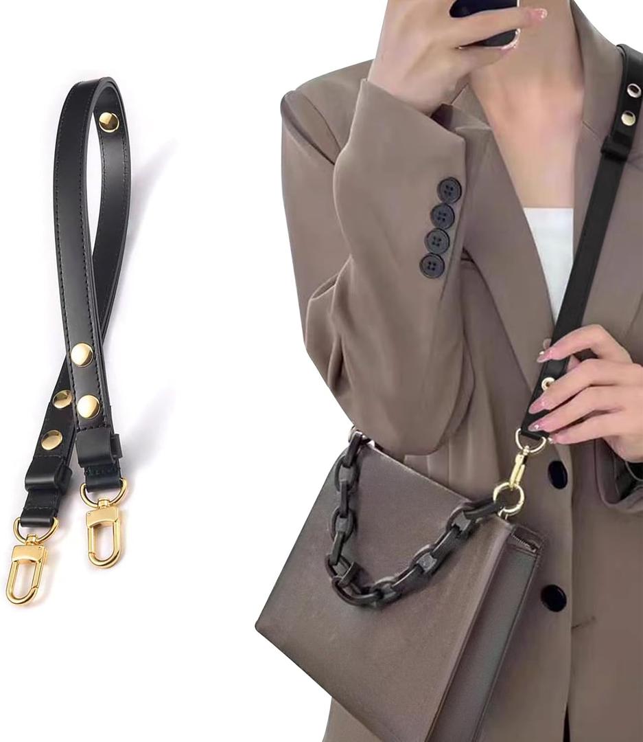 Jiesinlov Bag Strap Genuine Leather Shoulder Strap Replacement Three Gears Adjustable Purse Strap for Boulogne Handbag (Black)