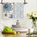 Artoid Mode Blue Floral Leaves Boho Kitchen Towels Dish Towels, 18x26 Inch Seasonal Decoration Hand Towels Set of 4