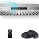 AMZCHEF 30" Stainless Steel Under Cabinet Range Hood, 1050 CFM Dual-Fan | Stainless Steel hood with Touch/Remote/Gesture Control, timer, LED lights & dishwasher-safe baffle filters 3 outlets