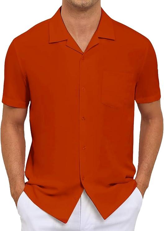 Men's Short Sleeve Button Down Shirt Cuban Collar Anti-Wrinkle Shirt Casual Summer Beach Shirt, Size: S