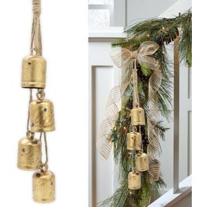 Vintage Gold Bells with Jute Hanging Rope Christmas Tree Decor Lucky Cow Bell Decorative Wall Hanging Decor Witch Bells for Crafts Door Hangers (Style 3)