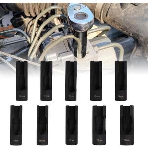 10-Piece Professional Flare Nut Socket Set - 1/2" Drive Cr-Mo Steel Anti-Slip Design - SAE/Metric for Automotive Brake Lines, Fuel Systems & Mechanical Repairs (3/8" to 1-1/16")"