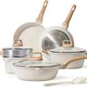 CAROTE Pots and Pans Set Nonstick, White Granite Induction Kitchen Cookware Set, 10 Pcs Non Stick Cooking Set w/Frying Pans & Saucepans(PFOS, PFOA Free)