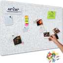 Foldable Bulletin Board, 48x36 Inch Cork Board Alternative, Felt Pin Board for Wall Mounting, Photo Board Self-Adhesive Surface, Vision Board Decoration for Office, Home, Classroom, 35 Pushpins, Gray