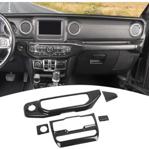 For Jeep JL Center Console Dashboard AC Control Panel Trim Cover for 2018-2023 Jeep Wrangler JL JLU & for Jeep Gladiator JT 2020-2023 Black Carbon Fiber Interior Accessories 5pcs