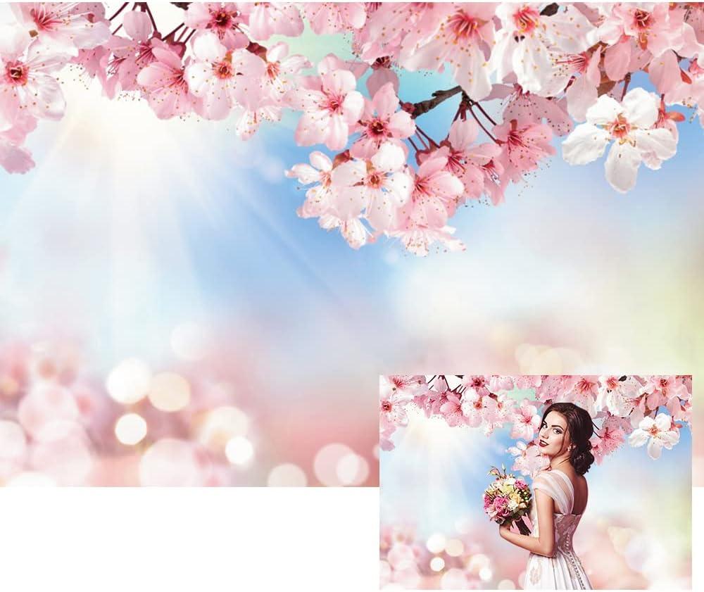 Renaiss 10x8ft Cherry Blossom Floral Backdrop Pink Flower Sunshine Bokeh Romantic Nature Scenery Photography Background for Wedding Bridal Shower Birthday Party Decor Photo Booth Props (WSNBK34260)