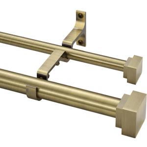 1 Inch Modern Double Window Curtain Rods,36-72 Inch Adjustable Telescoping Heavy Duty Stylish Drapery Rods Decorative Solid Square Allufer Finials for Dual Curtain Rod Window Treatment, Antique Bronze