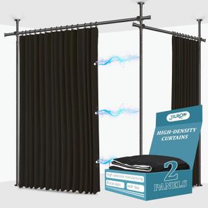 JILRON No-Drill Room Divider Curtains Set: Includes 106" W x 96" L Black Curtain 2-Panel & Adjustable Pole Brackets (72-200" W x 43-120" H Adjustable Range)