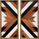 2 Pcs Western Aztec Wall Decor With Wood Framed, 20.9x9.8 Inch Wooden Southwestern Boho Wall Art, Native American Living Room Bedroom Guest Bathroom Rustic Decorations for Home