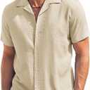 COOFANDY Men's Casual Button Down Shirt Short Sleeve Textured Summer Cuban Beach Shirts, Medium