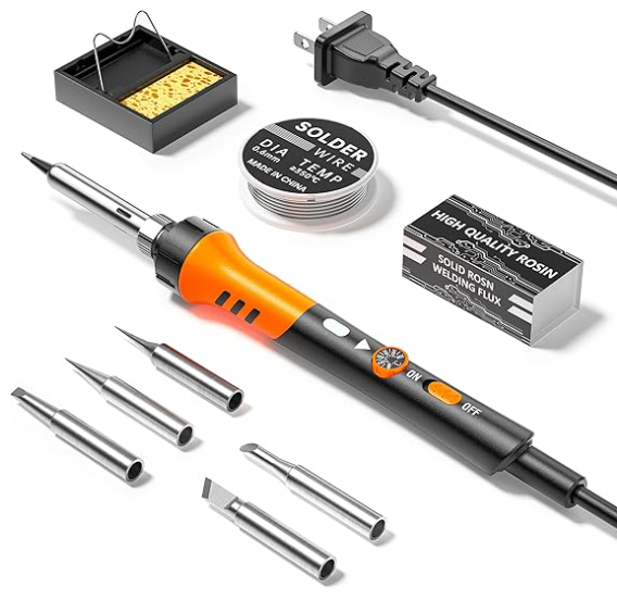 60W Adjustable Temperature Soldering Iron Kit - 9-in-1 With 5 Tips, Solder Wire Stand for Soldering and Repair