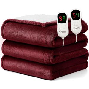 Homemate Electric Heated Blanket King Size - 100"x90" Heating Blanket King Size Dual Control 1/2/4/6/8 Hours Auto-Off 10 Heat Level Over-Heat Protection Flannel Sherpa ETL Certification (03 - Ruby Red)