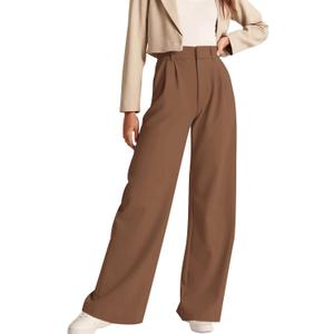 NIMIN High Waisted Work Pants for Women Business Casual Outfits 2026 Office Dress Pants Trousers with Pockets (X-Small Long, Brown)