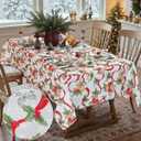 SASTYBALE Christmas Tablecloths Rectangular, Jacquard Table Cloth Printed with Jingle Bells & Holly Leaves, Stain Resistant Table Cover for Holiday Party Picnic Dinner Decor (Rectangle, 60" x 120")