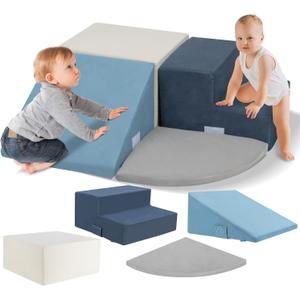 Large 4 Pcs Climbing Toys for Toddlers 1-3 Inside, Oderless & Skin-Friendly Toddler Climbing Toys Indoor, Foam Climbing Blocks for Toddlers with Velcro to Keep Them Together Ideal Gift (Modern)