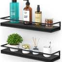 Meangood Floating Shelves Wall Mounted Set of 2, Rustic Wood Wall Storage Shelves for Bedroom,Living Room,Bathroom, Kitchen (Black)
