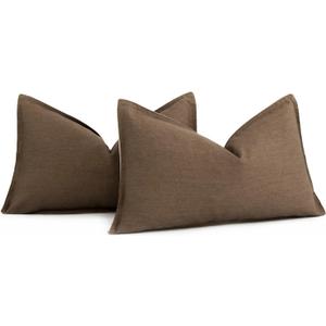 Foindtower Pack of 2 Decorative Cotton Linen Throw Pillow Covers Soft Modern Farmhouse Cushion Cover Cozy Vintage Accent Lumbar Pillowcase for Couch Sofa Bed Living Room Home Decor, 1220 Inch Brown