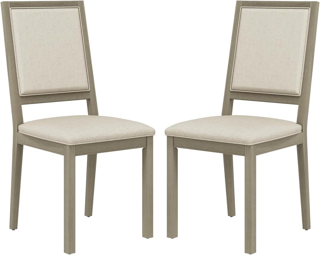 COLAMY Wood Dining Chairs Set of 2, Mid Century Modern Upholstered Kitchen Chairs,19 Inch Fabric Dining Chair with Back for Kitchen Dining Room, Grey