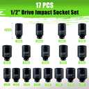 SUNHZMCKP 1/2" Drive Deep Impact Socket Set 17-Piece, Spindle 6 Point Axle Nut Sockets Set, Standard SAE (1-1/4-Inch to 1-3/4-Inch) and Metric (29mm - 38mm) Large Socket, CR-MO, Impact Grade