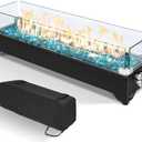 GRISUN 28" Table Top Propane Fire Pit, 45,000 BTU Tabletop Gas Fire Pit, Tabletop Firepit for Patio, Outdoor Portable Fireplace, Rectangular Fire Bowl with Glass Wind Guard, Glass Beads & Cover