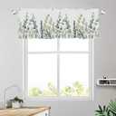 Sage Green Eucalyptus Leaf Curtain Valances for Windows Spring Summer Farmhouse Leaves Kitchen Curtains 54x18 Inch Short Rod Pocket Valance 1 Panel for Living Room Bathroom Bedroom Decor