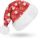 Santa Hat for Adults, Unisex Women Men Velvet Comfort Red Christmas Santa Claus Hats for Xmas Eve New Year Holiday Party Supplies
