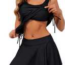 SEAFORM Women's Two-Piece Tankini Swimsuits Tummy Control Bathing Suits False Two-Piece Tankini Top with Swim Dress for Women (Black)