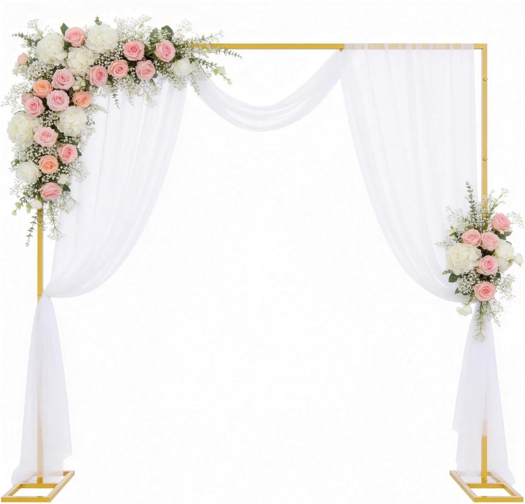 Wokceer 8FT x 8FT Backdrop Stand Heavy Duty Pipe and Drape Kit, Adjustable Square Gold Backdrop Stand for Wedding Birthday Party Photo Shoot Background