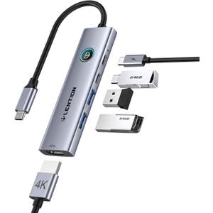 LENTION USB C Multiport Adapter, 5-in-1 USB C Hub with HDMI 4K@60Hz, USB A 3.0, Type C 3.0, 100W PD Charging, Multiport USB Adapter with Screen On/Off Button for MacBook and Other Type C Devices