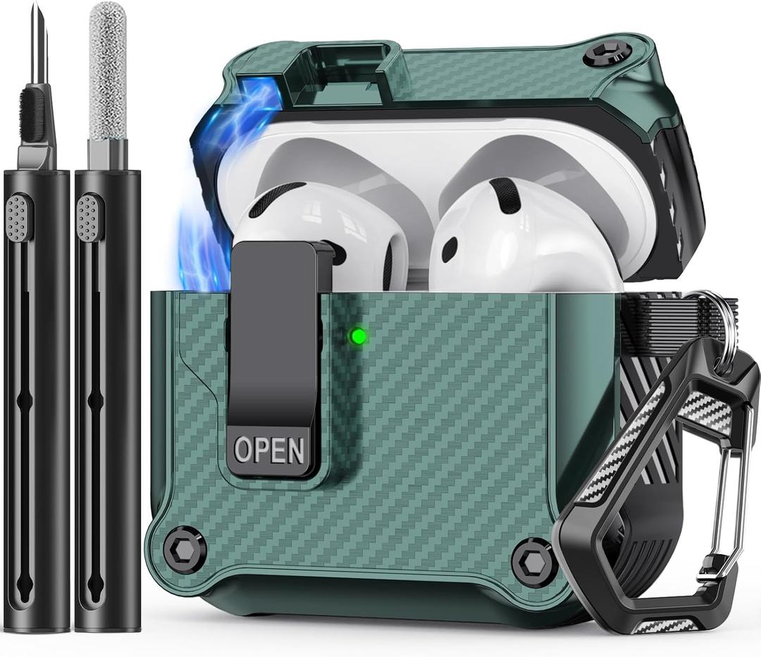 Inesore Compatible with AirPods 4th Generation Case, with Cleaner kit, Automatic Snap Switch Secure for New Airpods 4 Charging Cover [with Active Noise Cancellation] (2024)