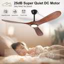 52'' Ceiling Fans with Lights and Remote, Wood Outdoor Ceiling Fan with 6 Speed Noiseless DC Motor, Indoor Modern 3 Blade Propeller Ceiling Fan for Bedroom Living Room Gazebo Patio (Walnut), 52in