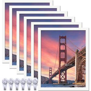 6 Sets 16x20 Picture Frame, Frames for 16 x 20 Canvas Collage Photo Poster Certificate Wall Gallery, High Transparent Horizontal Vertical White 16 by 20 Inches