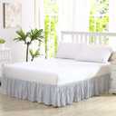 Laura Ashley - Twin Size Bedskirt, Soft Cotton Ruffled Bedding for Year Round Use, Striped Bedding with 14.5" Drop (Ticking Stripe Blue)