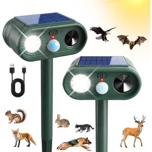 Sonic Fortress Pro Deer Repellent Devices, Solar Ultrasonic Racoon Squirrel Repellent Outdoor IP65 Motion Activated Animal Repeller Cat Deterrent Light to Scare Rabbit Dog Skunk Out of Garden Yard(2)