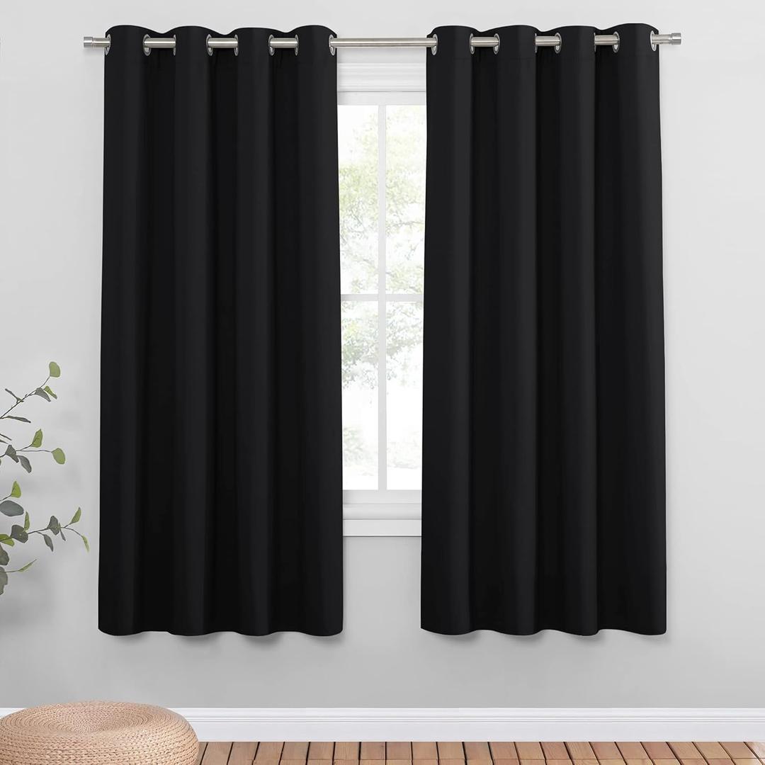 PONY DANCE Blackout Black Curtains for Living Room, Eyelet Thermal Insulated & Energy Saving Curtains, Privacy Light Blocking Drapes for Bedroom, 2 Panels, 46 Inch Width by 72 Inch Length