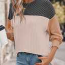 Ivicoer Womens Color Block Pullover Shirts Ribbed Long Sleeve Tops Fall Casual Loose Sweatshirts Fashion (XL)