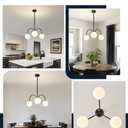 Ecoillumix Modern Black Chandelier, 3 Light Mid Century Sputnik Chandeliers, Dining Room Chandeliers with Milk Glass Globe Shade, Globe Chandelier for Dining Room, Living Room, Bedroom, Foyer,Kitchen