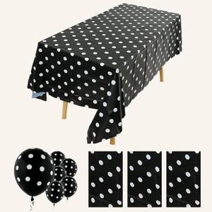 3Pack Plastic Table Cloth Disposable for Rectangle Tables, Black and White Polka Dot Table Cloths for Birthday Mini Mouse Party Decorations Size 54x108 Inch, (Black+White dots)