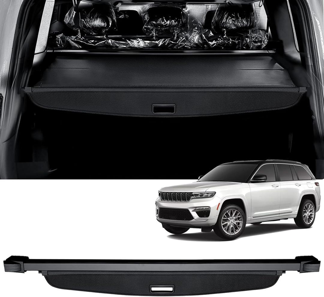 AUXKO Retractable Cargo Cover for Jeep Grand Cherokee(2 Row; WL) 4XE 2026-2022, Trunk Cover Security Cover for 2025 Grand Cherokee Shielding Shade Anti-Peeping Luggage Privacy Screen, Carbon Fiber