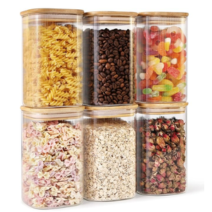 Glass Food Storage Jars 6-Pack 37oz - 4x6 in-Clear Glass Food Canisters with Bamboo Lid Airtight For Serving Tea, Coffee, Flour, Sugar, Candy, Cookie, Spice and More shutiao