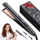 Hair Straightener, Flat Iron 1 Inch Titanium Ceramic Ionic Hair Straightener and Curler 2-in-1, Fast Heat Up, Adjustable Temperature, Dual Voltage, Auto Shut Off for Less Frizz, Shines and Smooth