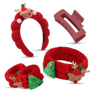 WHAVEL 5PCS Christmas Spa Headbands for Women Wrist Bands for Washing Face Skincare Face Wash Headband Cute Preppy Stuff Makeup Hair Band Spa Accessories Skin Care Tools