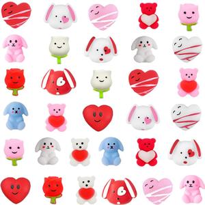 JIALWEN 32 Pack Mochi Squishy Toys for Kids Mochis Squishy Fidget Toys Valentine Gifts Greeting Cards School Classroom Exchange Party Game Prizes