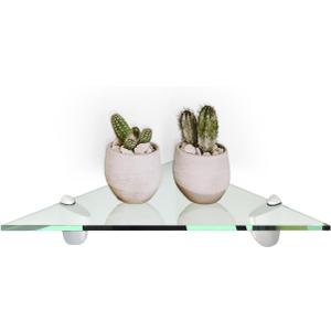 Fab Glass and Mirror 14" X 14" Corner Kit with Triangle Chrome Brackets Glass Shelf, Clear