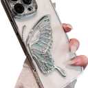 2 x Compatible for iPhone 16 Pro Max Case with Camera Lens Protector, Luxury Electroplated Cute Glitter Butterfly Quicksand Women Girls Phone Cover for iPhone 16 ProMax (Silver Butterfly)