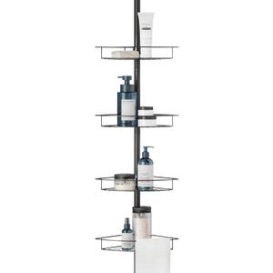 Zenna Home Tension Pole Shower Caddy, Adjustable Corner Shower Storage System with 4 Baskets and Built in Towel Bar, Rust-Resistant Bathroom Organization Solution, 60 to 97 Inch, Matte Black